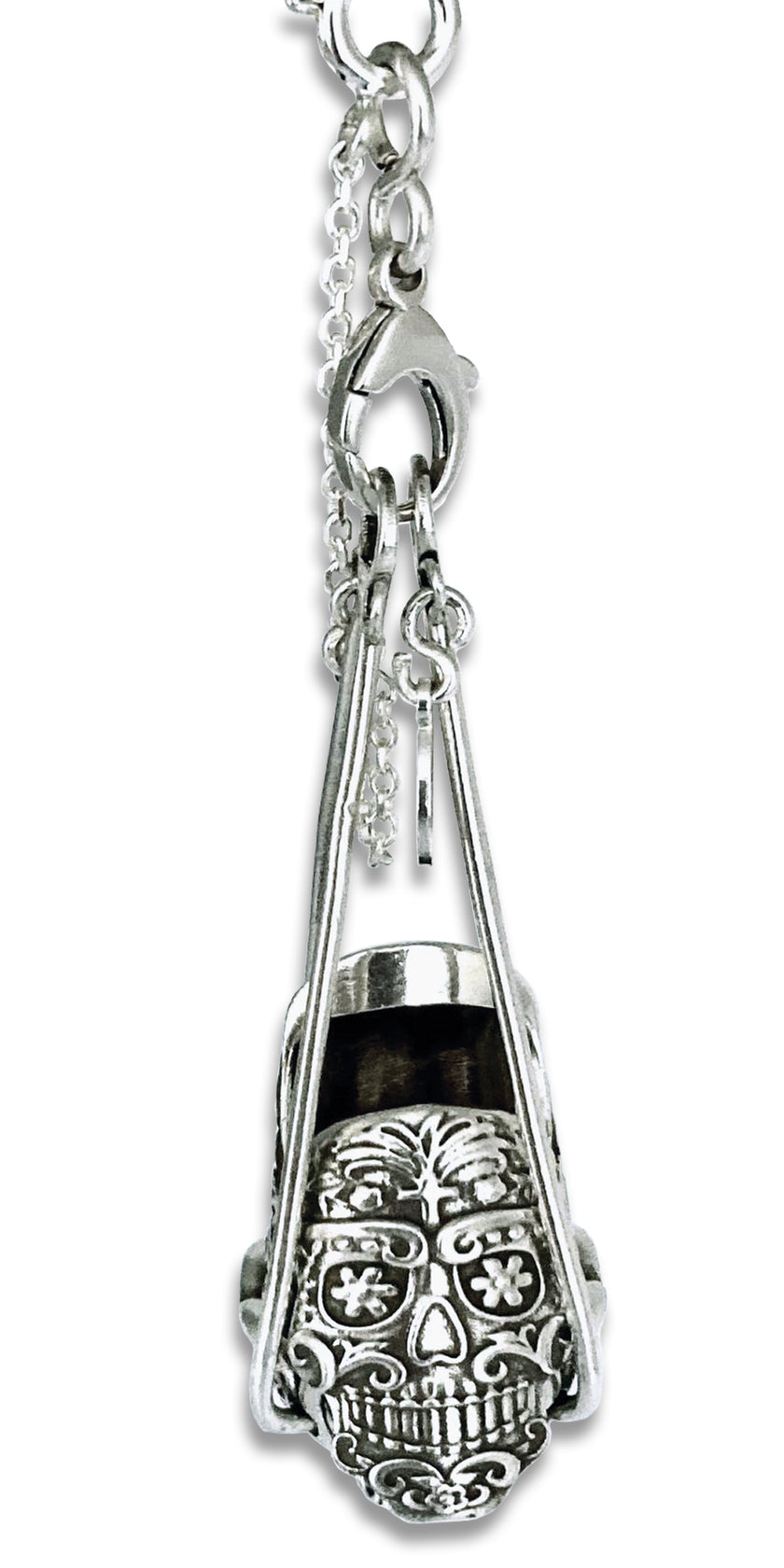 Basket Thimble Cage in sterling silver, designed for thimble storage and can be worn as jewelry.
