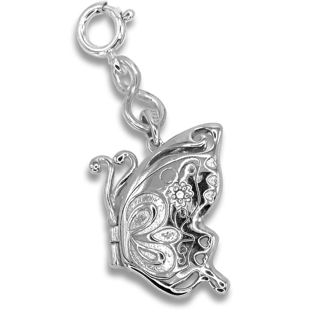 Butterfly Beeswax Locket design; sterling silver butterfly charm with intricate detailing.