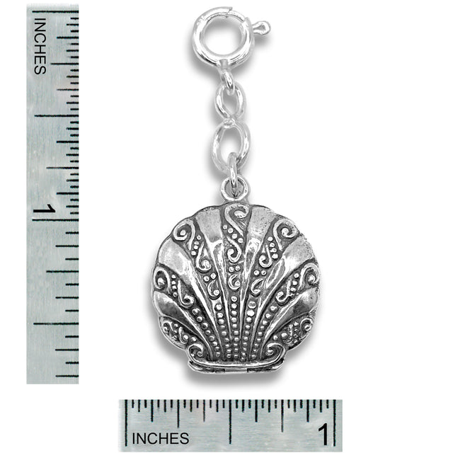 Seashell Beeswax Locket crafted with sterling silver, featuring intricate design with dimensions for reference.