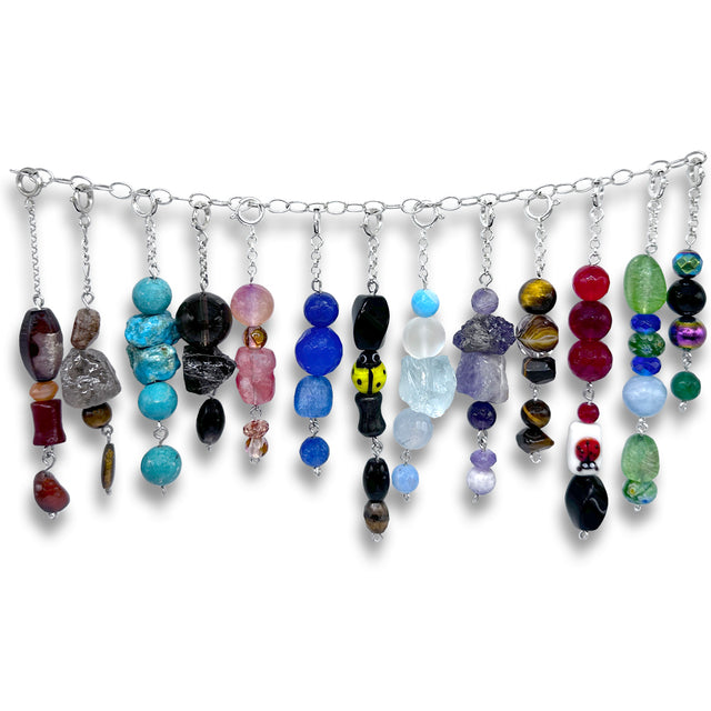 Bobble with Gems Only featuring colorful gemstones on a sterling silver chain, perfect for thimbles and sewing tools.