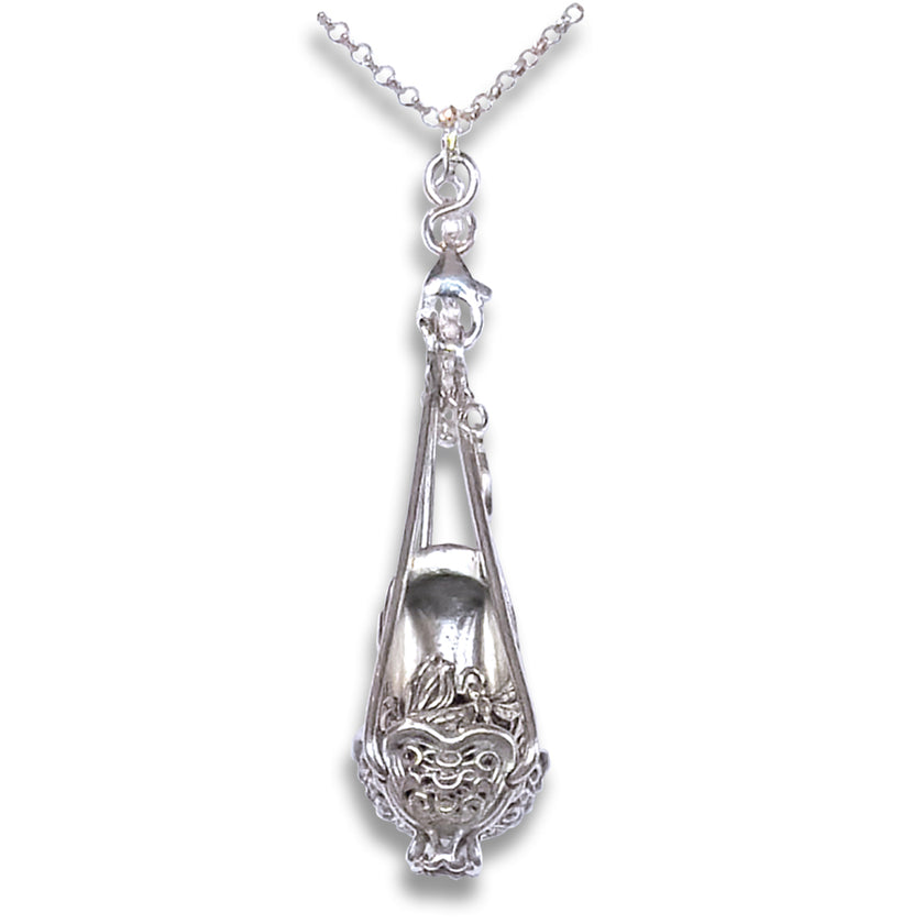 Sterling silver Basket Thimble Cage pendant necklace for thimble storage, heirloom-quality thimble accessory.