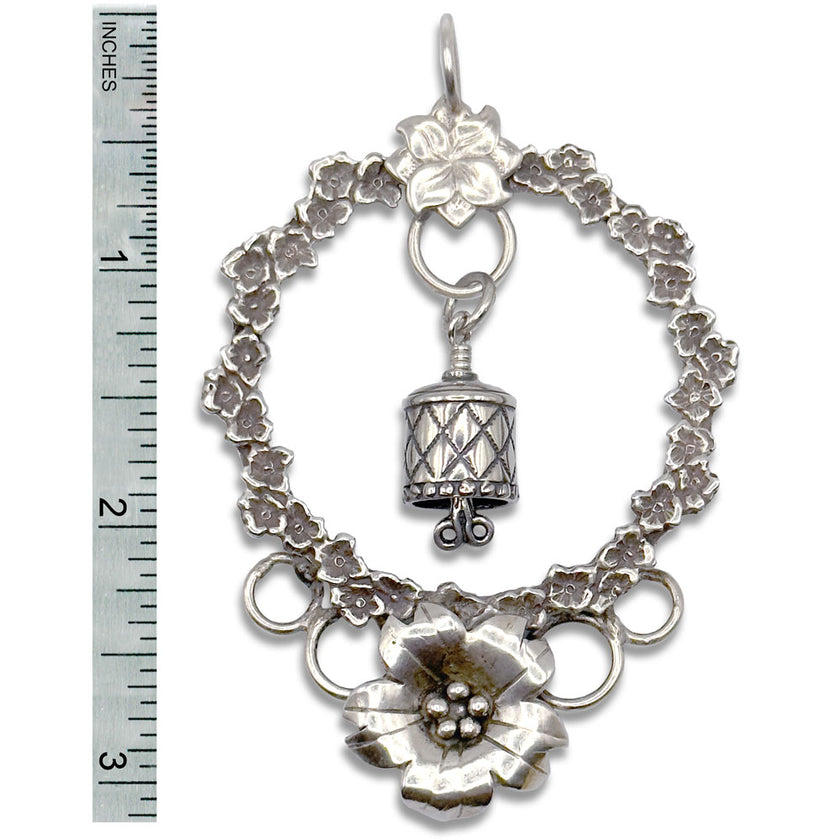 Buttercup Chatelaine featuring sterling silver design with thimble, flowers, and intricate detailing.