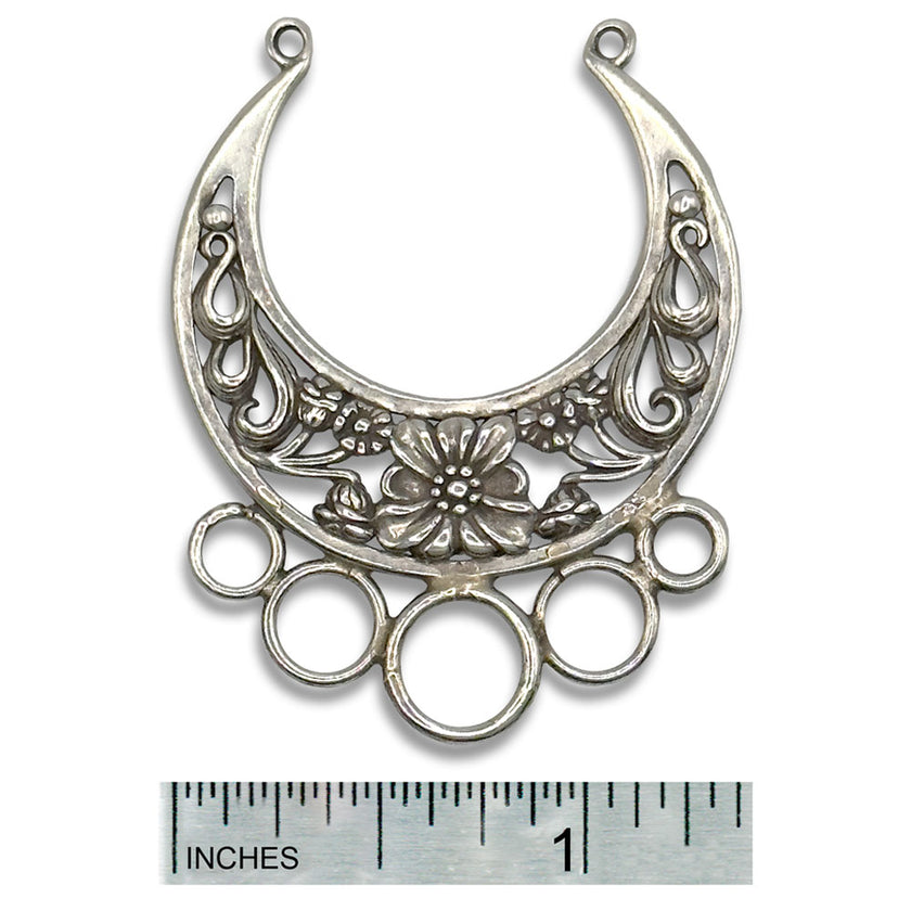 Chrysanthemum Horseshoe Chatelaine with floral design and five loops for sewing tools, perfect for crafting projects.