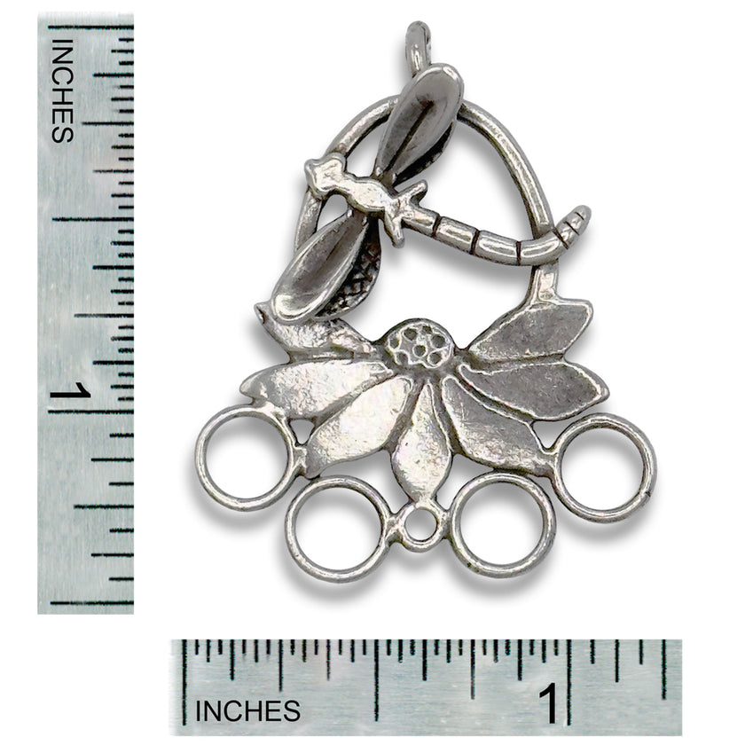 Coneflower and Dragonfly Chatelaine in solid sterling silver design, perfect for thimble collections and sewing tools.