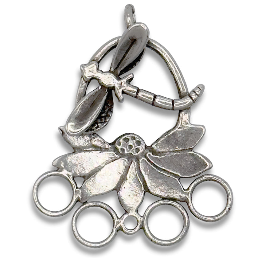 Coneflower and Dragonfly Chatelaine, unique sterling silver thimble holder for sewing tools, handmade craftsmanship.