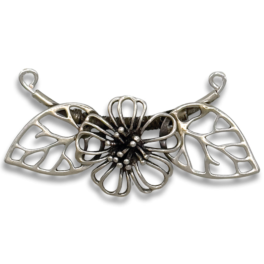 Flower and Leaves Chatelaine featuring elegant design with sterling silver thimbles and sewing tool attachments.