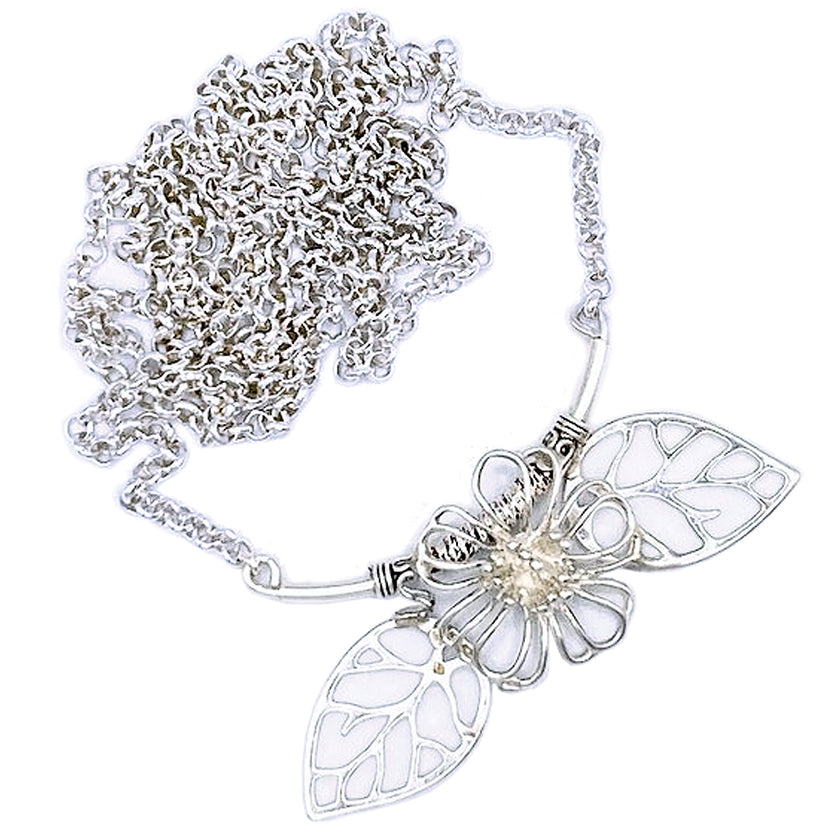 Flower and Leaves Chatelaine featuring an elegant silver chain and decorative flower and leaf accents.