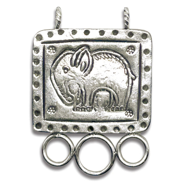 Elephant Chatelaine featuring a sterling silver design with three attachment loops for sewing tools and accessories.