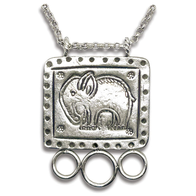 Elephant Chatelaine with a silver elephant design and three attachment loops for sewing tools and accessories.