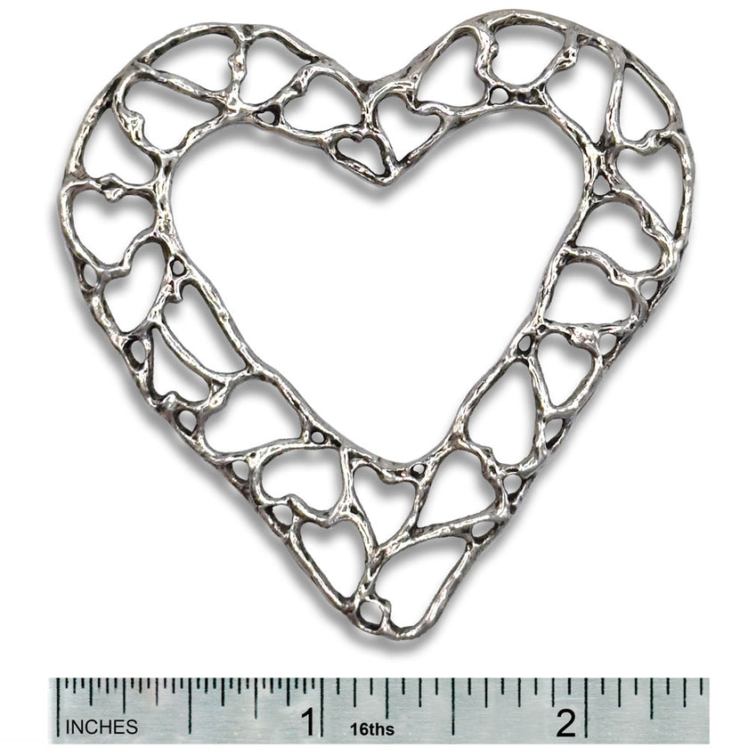 Open Heart Chatelaine in sterling silver with intricate heart design, perfect for holding thimbles and sewing accessories.