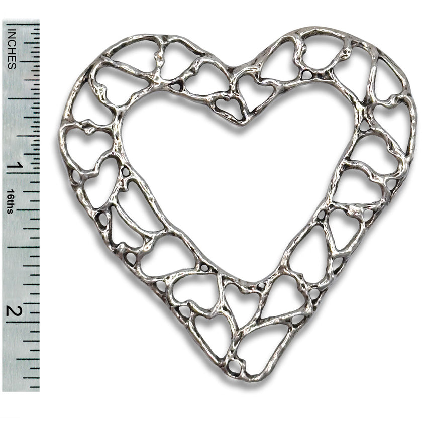 Open Heart Chatelaine in sterling silver with intricate design for sewing tools and accessories.