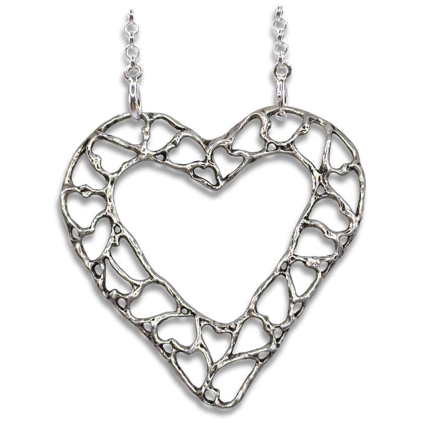 Open Heart Chatelaine crafted in sterling silver with intricate heart-shaped cutouts, ideal for thimble collections and sewing accessories.