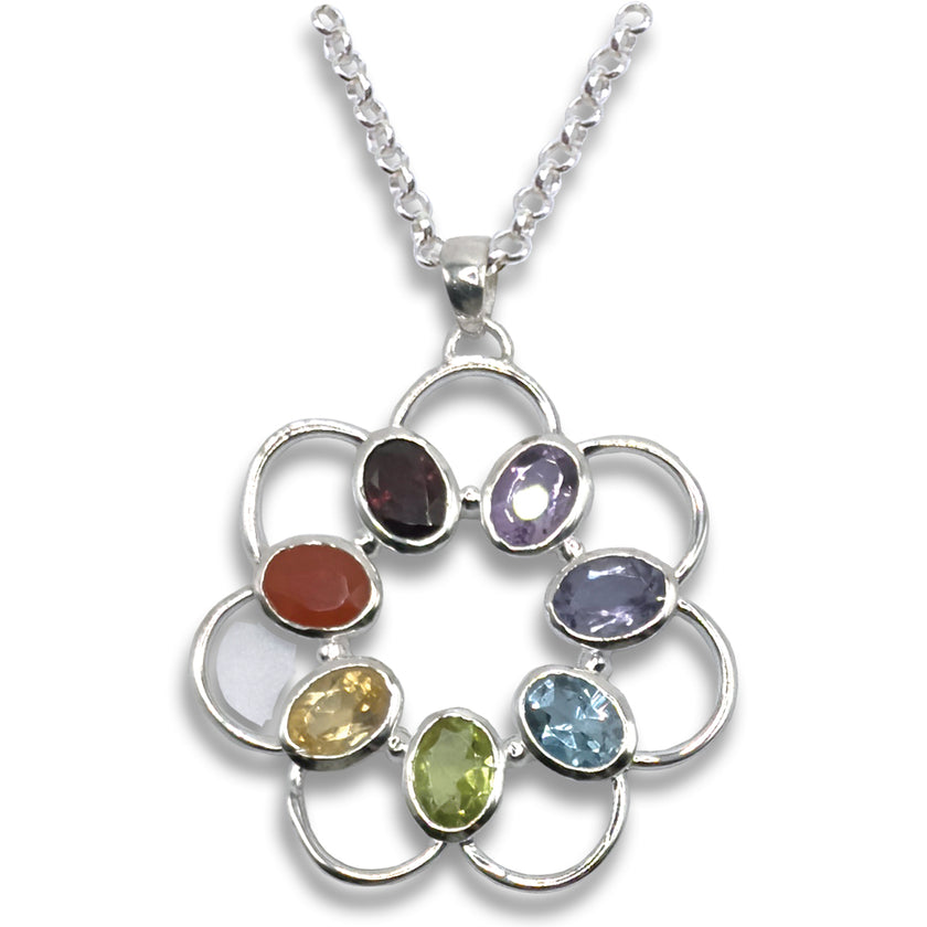 Ring of Gems Chatelaine featuring colorful gemstones in a sterling silver open frame, perfect for thimble accessories.