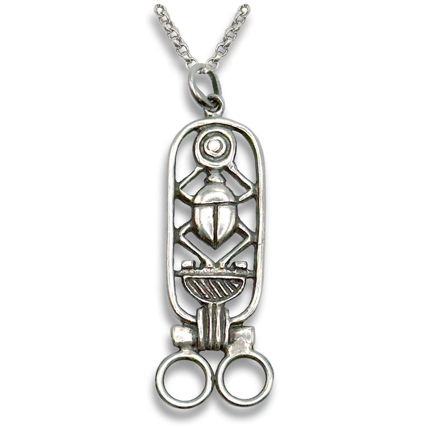 Scarab Chatelaine crafted from sterling silver, featuring intricate design and loops for thimble accessories.