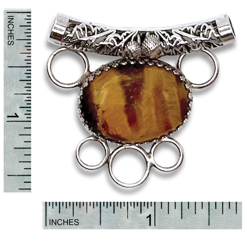Acorn Tube Slide Chatelaine featuring a beautiful tiger eye gemstone and sturdy silver construction for sewing accessories.