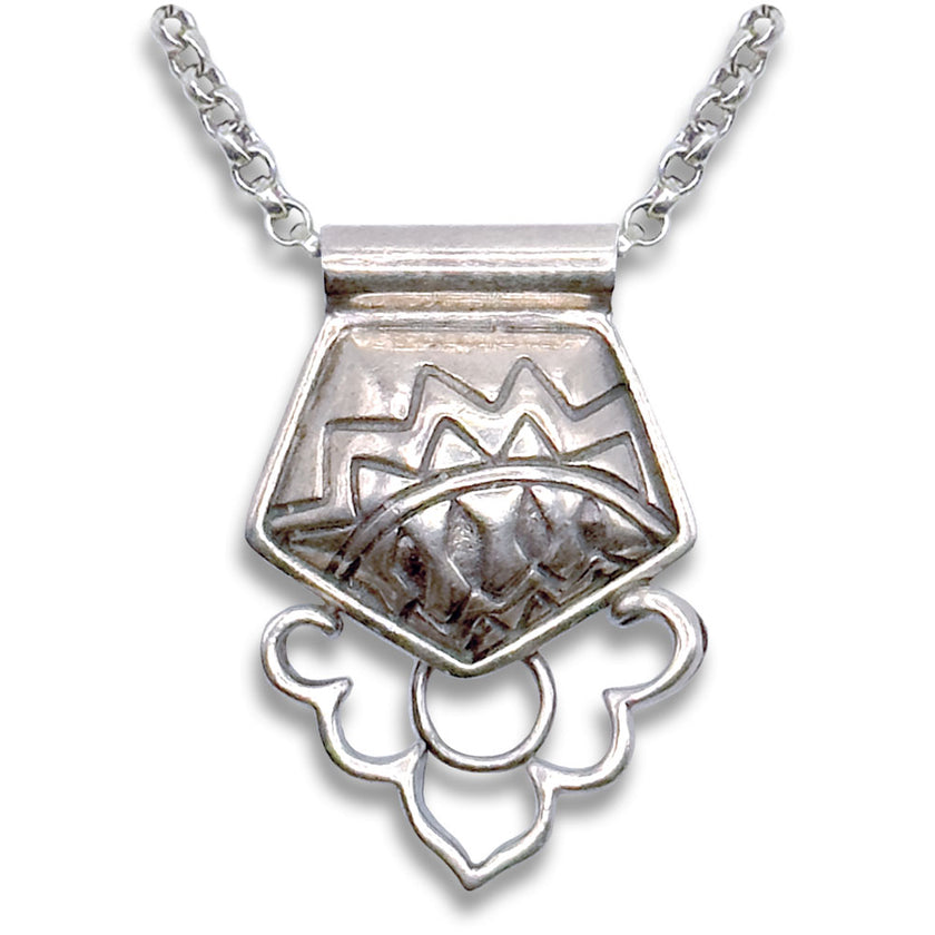 Southwest Chatelaine in sterling silver, showcasing a classic southwest motif, ideal for sewing thimble collections.