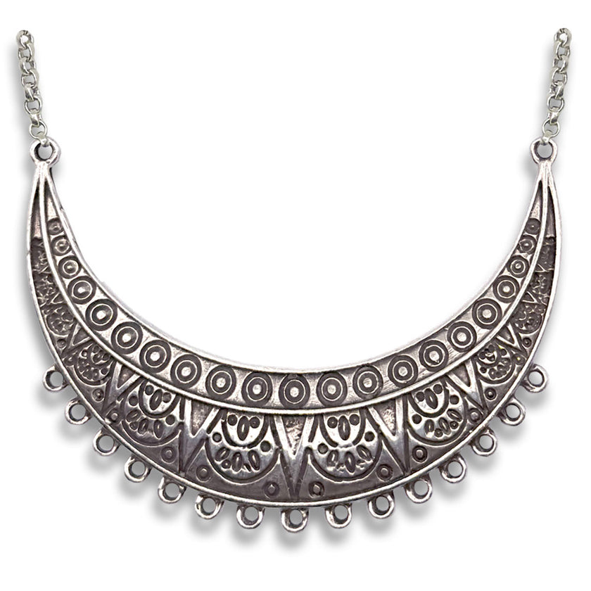 Tribal Moon Chatelaine in sterling silver design featuring intricate patterns and spaces for charms and tools.