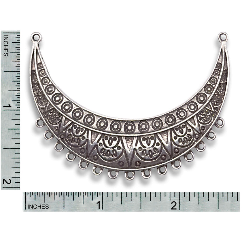 Tribal Moon Chatelaine with intricate design and measuring ruler for scale, perfect for jewelry crafting and thimble accessories.
