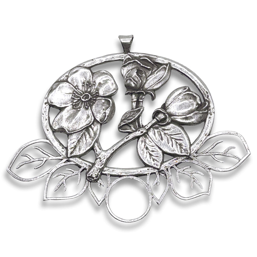 Wild Rose Chatelaine featuring intricate sterling silver floral design, perfect for sewing kits and thimble collections.