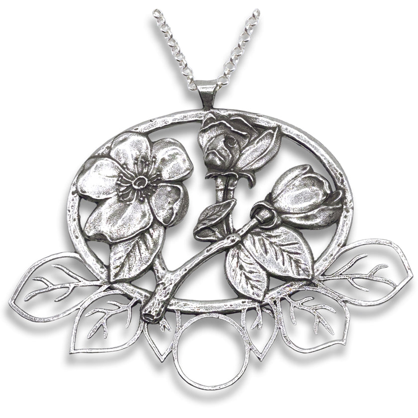 Wild Rose Chatelaine in sterling silver, featuring floral design, ideal for sewing kits and thimble accessories.