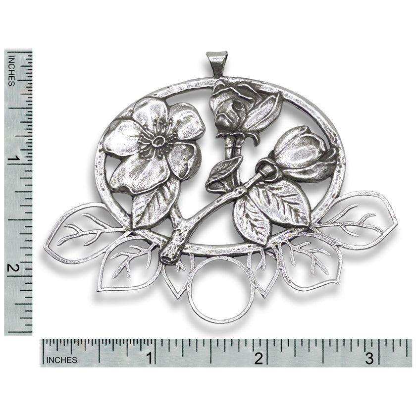 Wild Rose Chatelaine crafted from sterling silver, featuring Iowa's state flower, ideal for sewing travel kit accessories.