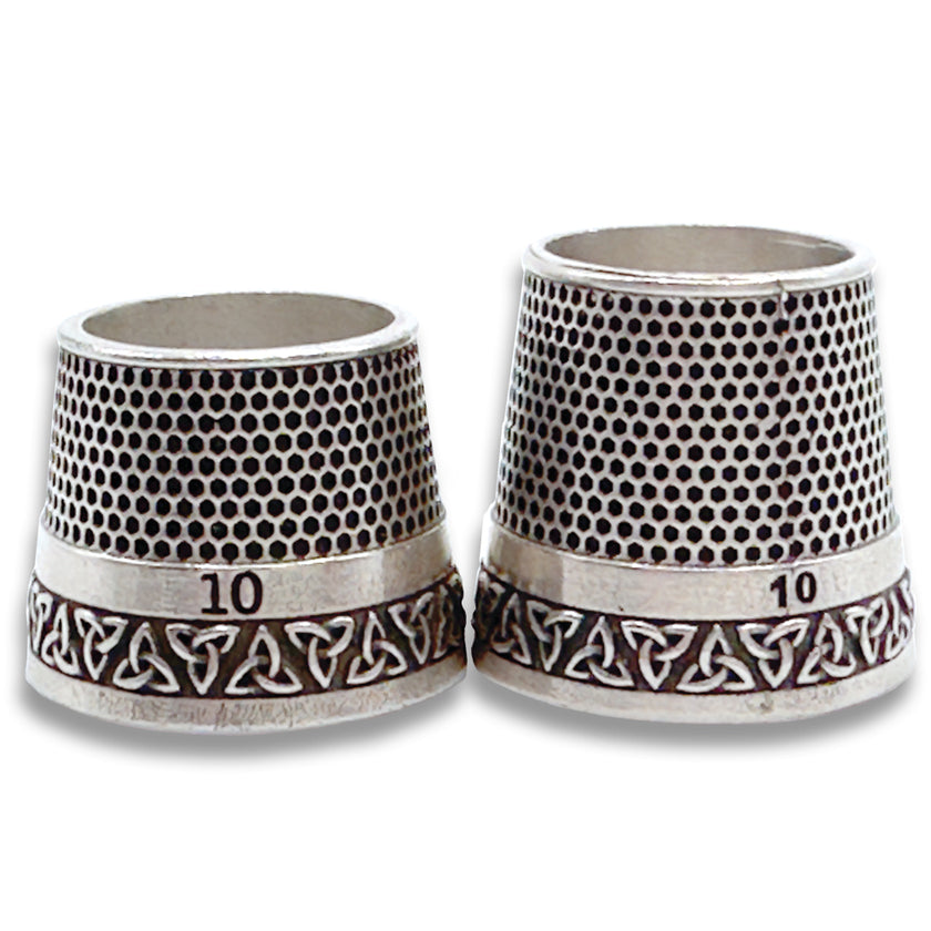 Celtic Triangles Tailor's Thimble, solid sterling silver thimbles with Celtic knot design, size 10 for sewing.