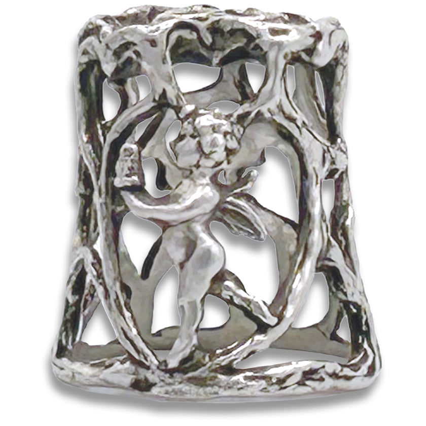 Open Hearts Cherub Thimble - Size 3.75 - Discontinued, solid sterling silver thimble with intricate design.