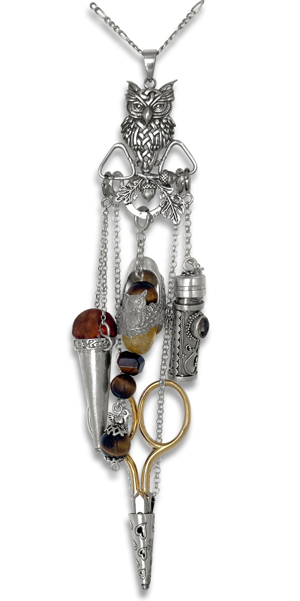 Celtic Owl & Acorns Chatelaine