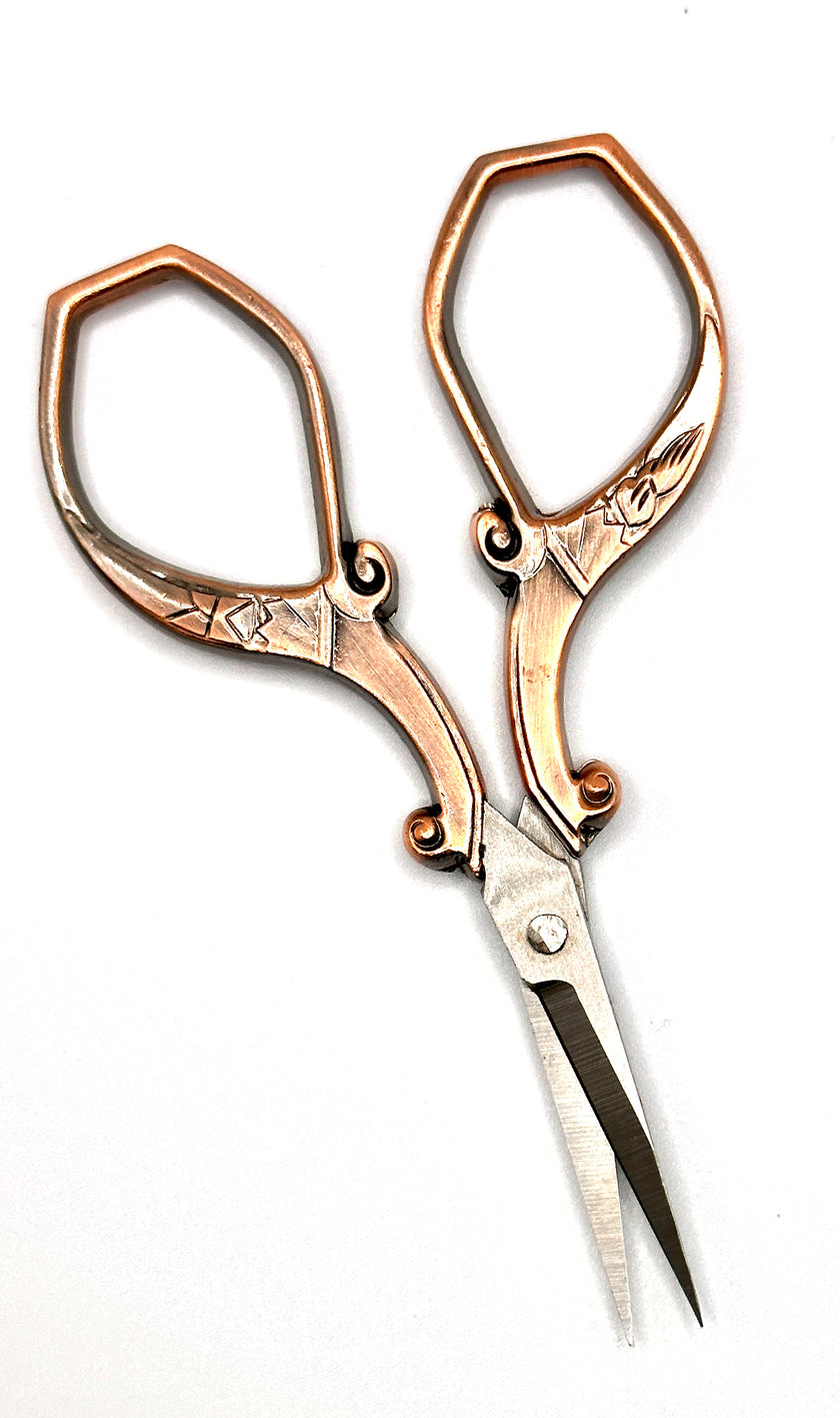 Yueton Vintage Plumage Embroidery Scissors - Copper Plated, Sharp Detail Scissors, For Needlework & Crafts