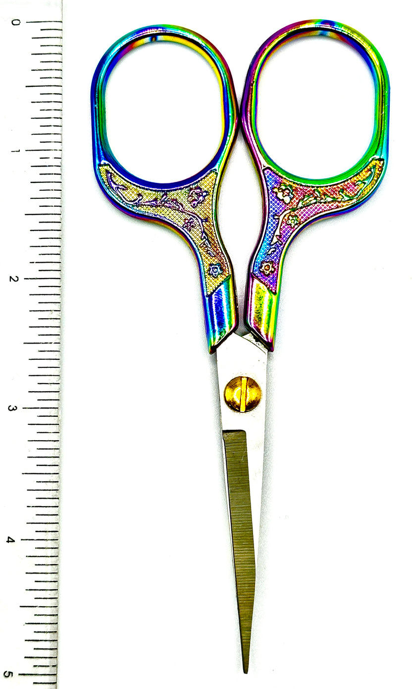 Rainbow Scissors with colorful design and stainless steel blade, perfect for precise cutting and sewing tasks.