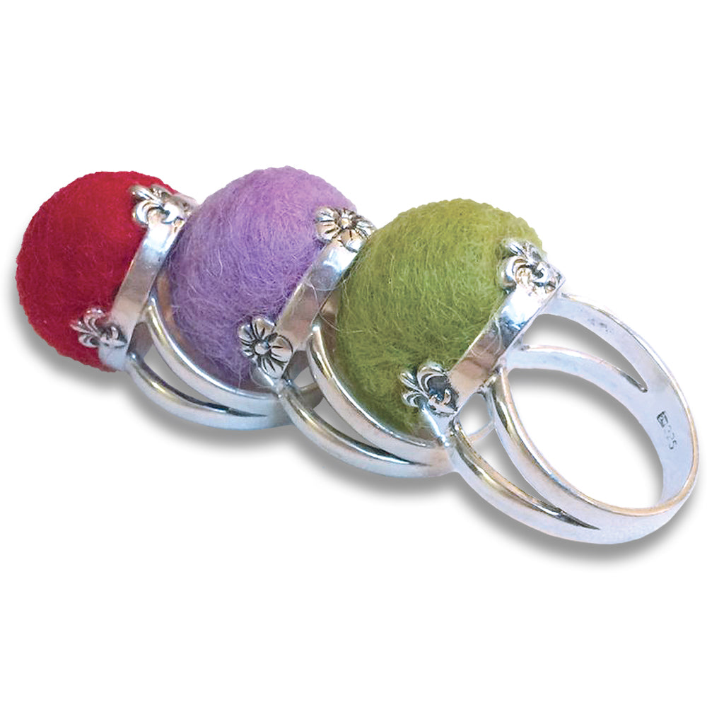 Sterling Silver and Felted Wool Pincushion Ring - Mini Flower ...
