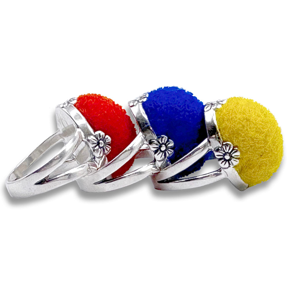 Sterling Silver and Felted Wool Pincushion Ring - Mini Flower ...