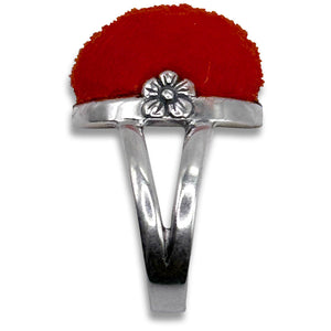 Sterling Silver and Felted Wool Pincushion Ring  - Mini Flower