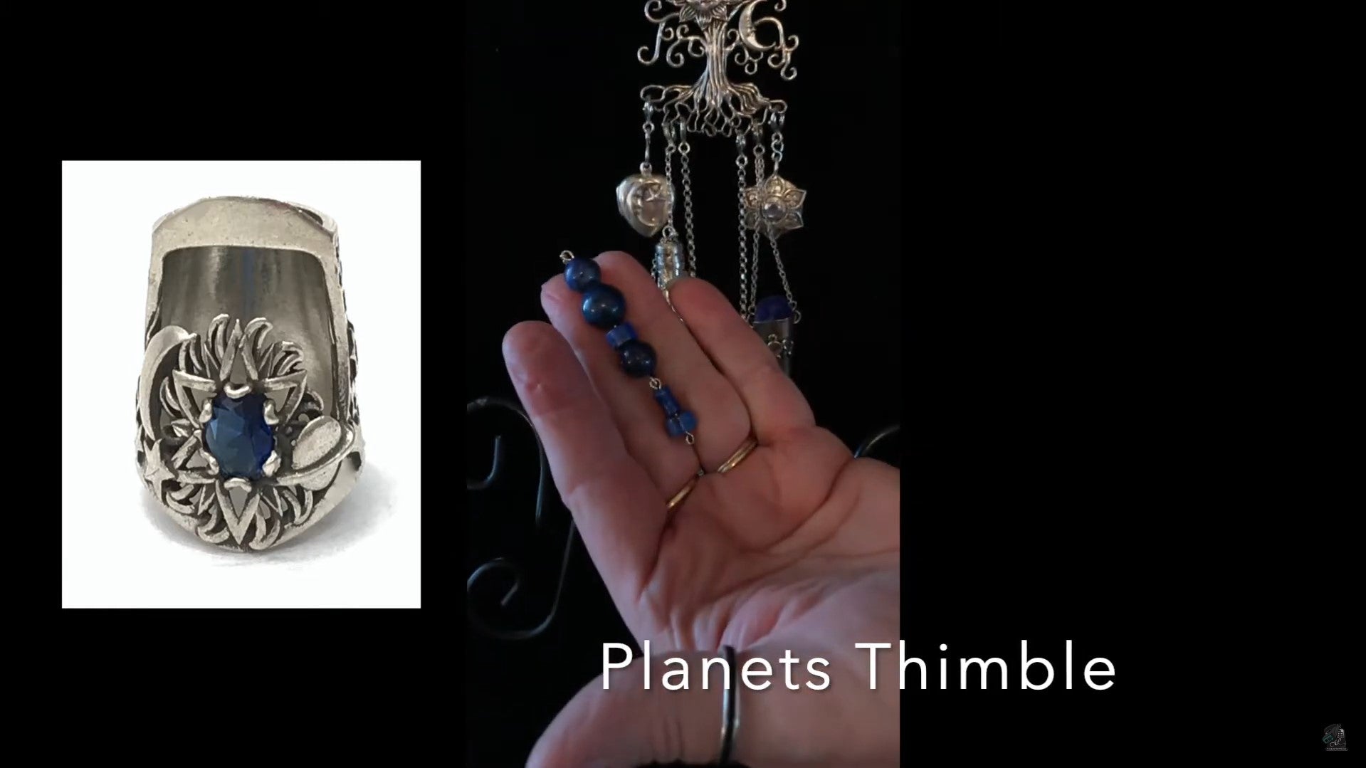 Planet thimble with intricate design and jewelry, showcasing collectible thimbles and sewing accessories.