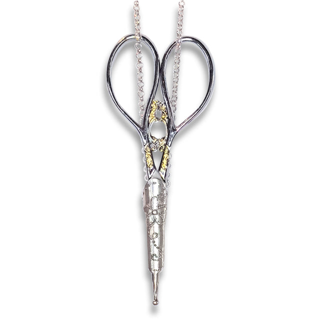 Daisy Scissor Sheath and chain, with Gem featuring elegant sterling silver design and decorative elements.