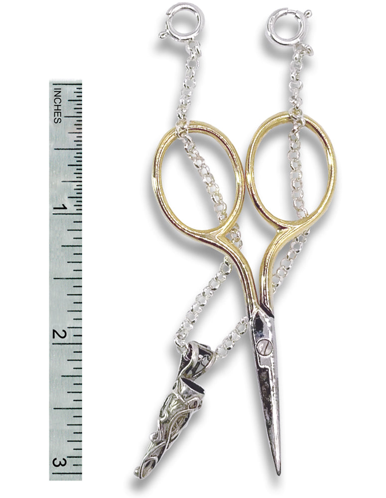 Short Stuff Scissor Sheath and Chain with scissors and chain for easy access and storage, ideal for needlework enthusiasts.