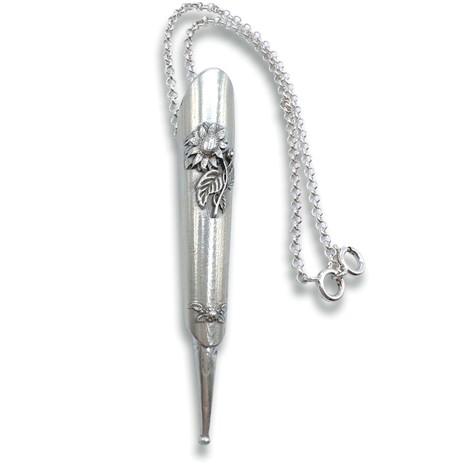 Sunflower Scissors Sheath with sterling silver chain, decorative floral design, perfect for securing scissors.