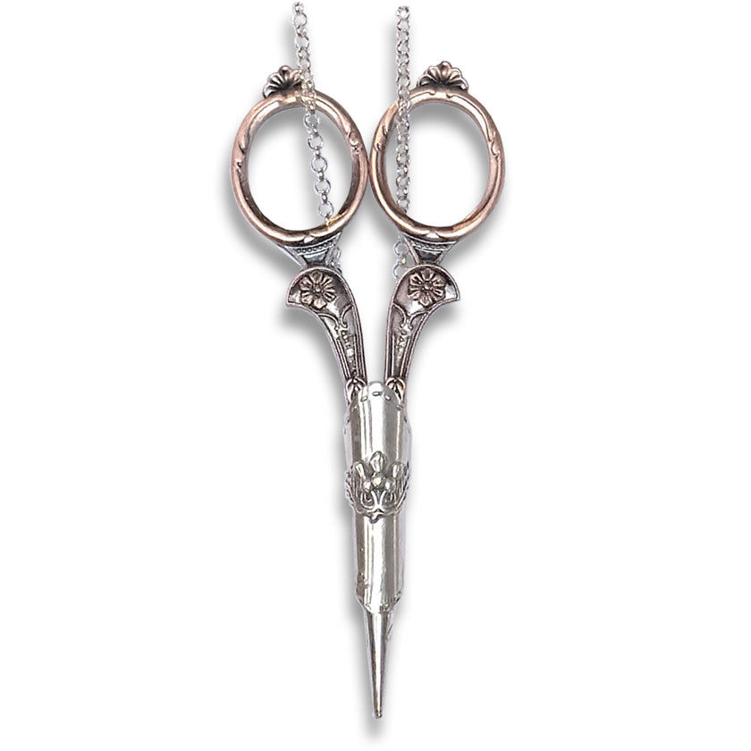 Old Thistle Scissors Sheath featuring elegant sterling silver design and attached chain for convenience.