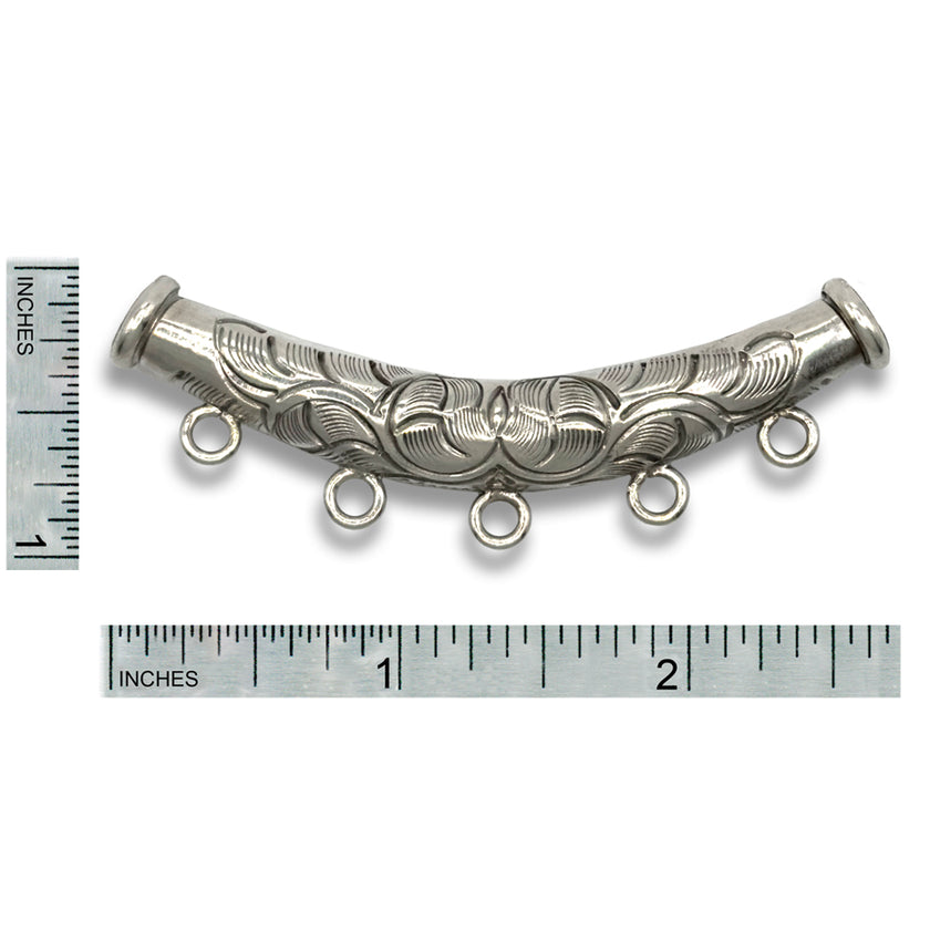 Crescent Scroll Chatelaine in sterling silver, perfect for sewing tools and accessories, featuring a unique crescent scroll pattern.