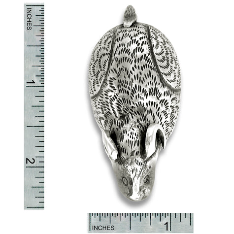 Sterling silver Thimble Box - Goat Small featuring intricate detailing and measurements for size reference.