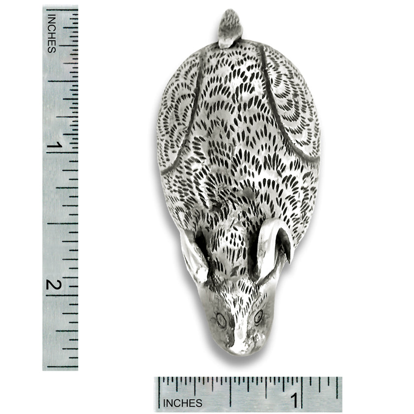 Sterling silver Thimble Box - Goat Small featuring intricate detailing and measurements for size reference.