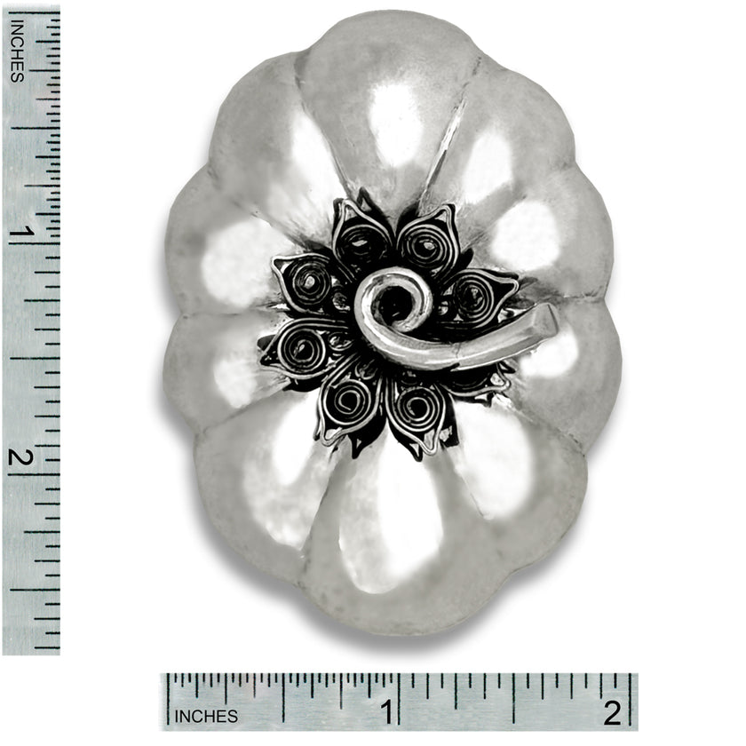 Thimble Box - Pumpkin Large in sterling silver with ornate lid detail perfect for thimble collections and sewing accessories.