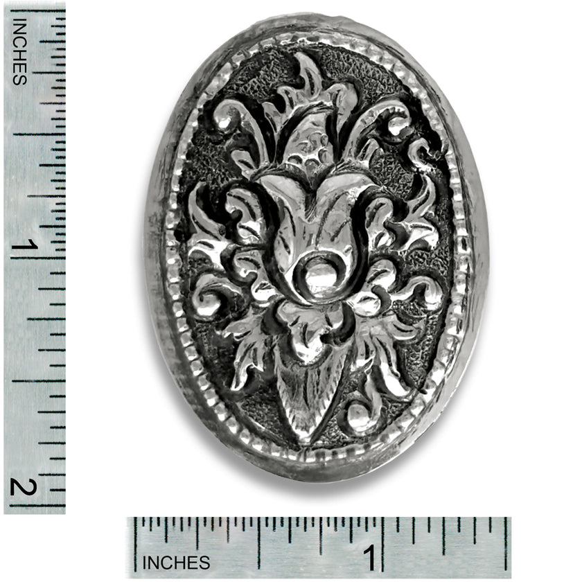 Thimble Box - Oval, ornate solid sterling silver thimble box with intricate design, perfect for thimble collections and sewing accessories.