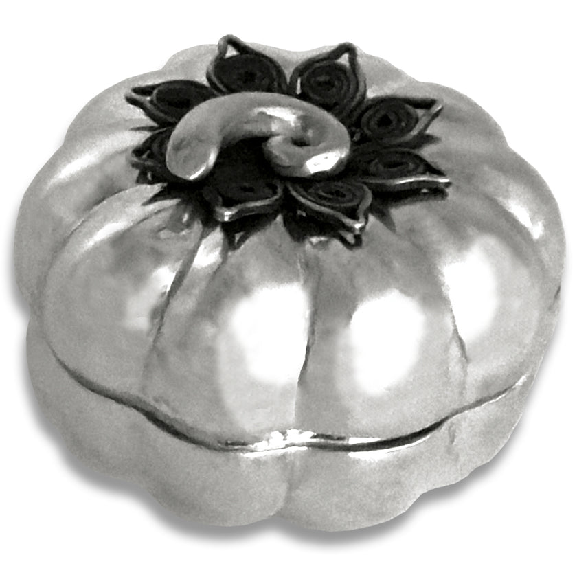Thimble Box - Pumpkin Small made of solid sterling silver, intricate design, perfect for thimble collections and sewing accessories.