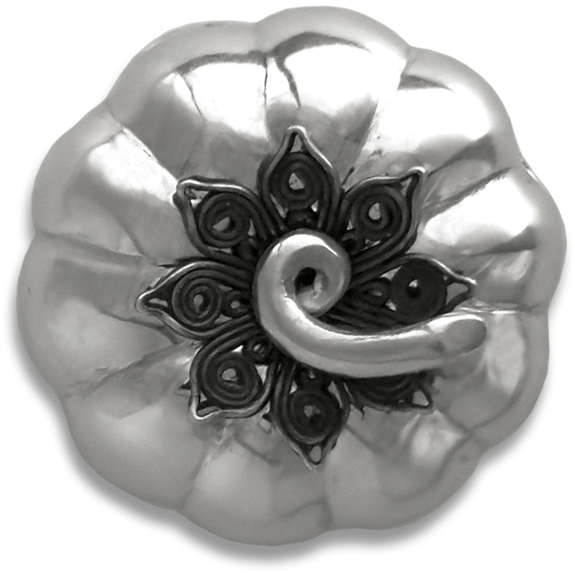 Thimble Box - Pumpkin Small made from sterling silver with ornate lid, perfect for thimble collections and sewing accessories.