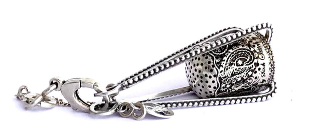Wire Cages for Thimbles: handmade sterling silver thimble with intricate design and chain attachment for sewing tools.
