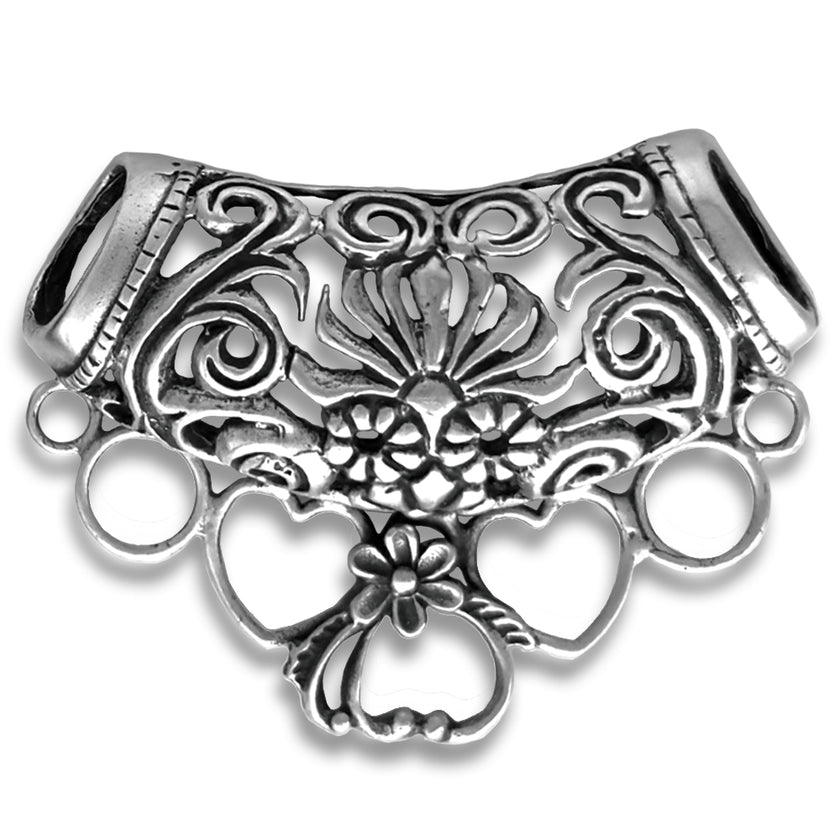 Bali Sunrise Scarf Chatelaine decorative silver component for sewing tools, fits chains and thimble holders.