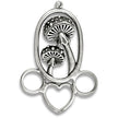 Mushroom chatelaine, small in sterling silver with 3 rings for thimble accessories and sewing tools.