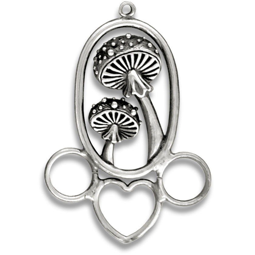 Mushroom chatelaine, small in sterling silver with 3 rings for thimble accessories and sewing tools.