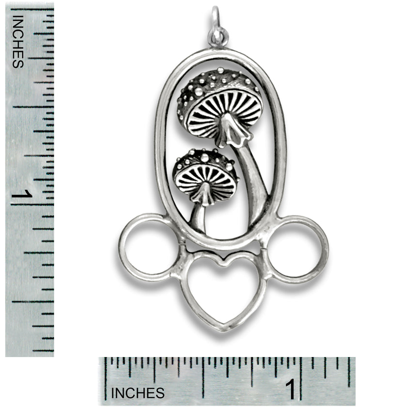 Mushroom chatelaine, small featuring sterling silver design with three rings for thimble accessories and tools.